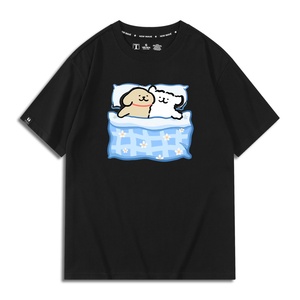 2023新款男女情侣装短袖t恤潮牌纯棉线条小狗联名睡觉贴贴半袖