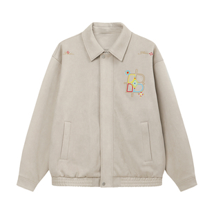 BIPOLAR民族图腾麂皮夹克锁链绣美式休闲宽松上衣外套男秋情侣款