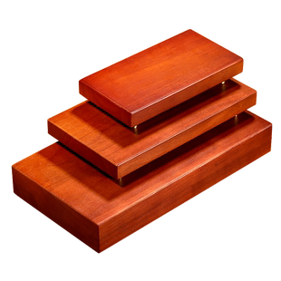 聚善缘胡桃木长方形底座铜脚高端实木中式铜摆件搭配托高个性定制