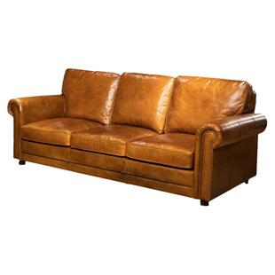 古中风油蜡头层牛皮沙发客厅经典法式复古雪茄房私人会所巴顿沙发