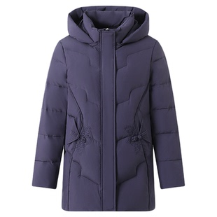 恒源祥妈妈羽绒服女中长款冬季新款加厚防寒大码宽松显瘦连帽外套