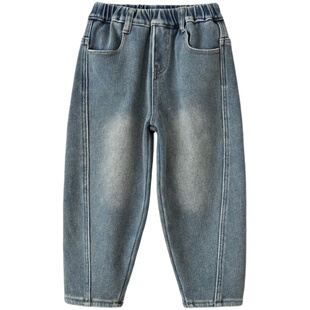 一体绒 儿童水洗牛仔裤 男女童加绒老爹裤 中大童 山东网店 冬款