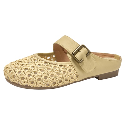 【商场同款】包头拖鞋女2026夏季新款平底镂空编织舒适百搭凉拖鞋