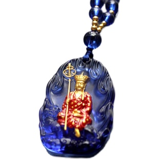 原创设计佛像九华山地藏王菩萨谛听坐像水晶唐彩琉璃项链吊坠饰品