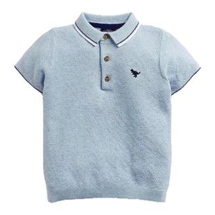现货英国NEXT正品童装夏小男童蓝色针织织纹纯棉短袖polo衬衫