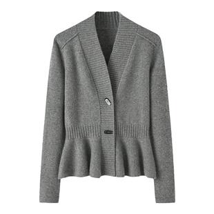 上身美炸了~100纯羊绒V领开衫女高腰线显瘦外套短款长袖针织毛衣