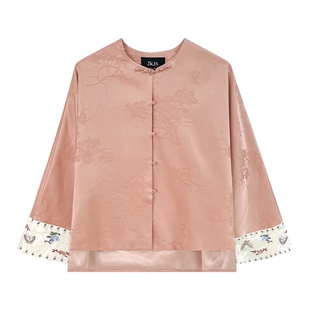 JKJS【煴桂息】新中式人丝提花外套女士刺绣圆领盘扣小众上衣初秋