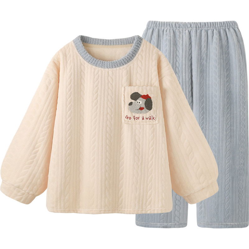 『吃番茄の狗』简约卡通加厚法兰绒睡衣秋冬款女可外穿家居服套装
