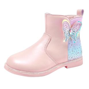 芭比童鞋女童短靴2025新款冬季水晶加绒棉靴小女孩公主靴儿童靴子