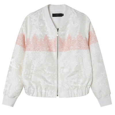 白鹿语韩系甜美蕾丝拼接短外套春秋季新款设计感小个子夹克上衣