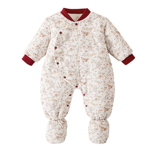 棉花婴儿连体衣包脚棉服新生儿哈衣冬季加厚棉衣公主宝宝外出冬装