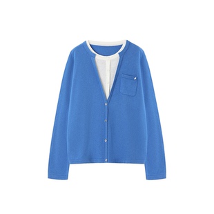 XWI欣未含羊毛克莱因蓝假两件针织衫女2026年春季独特巨好看上衣