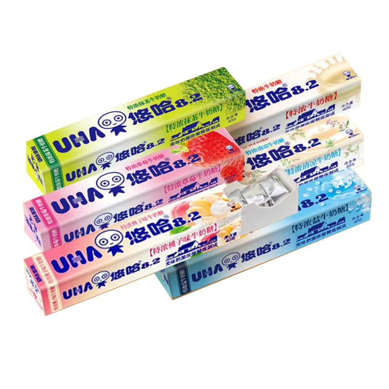 悠哈特浓牛奶糖40g条糖牛奶草莓抹茶清凉桃子盐味条糖