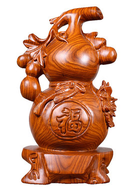 天然葫芦摆件红木招财客厅装饰品