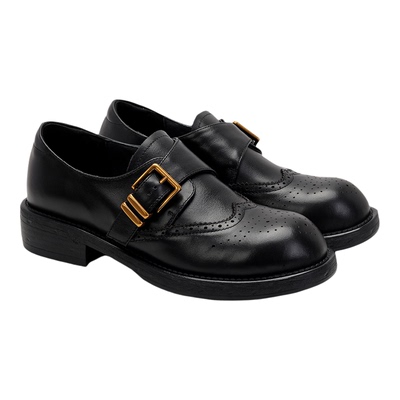 fed加绒乐福鞋女复古雕花小皮鞋