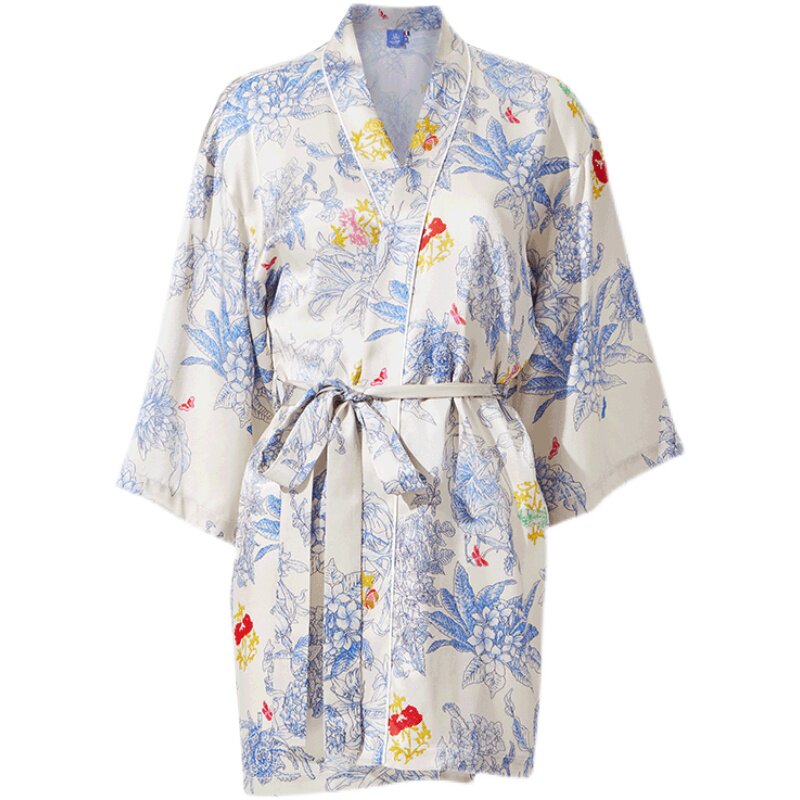 soie jardin 3#热卖款经典风格真丝花卉印花 夏季 短款 蚕丝 睡袍