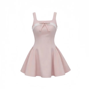 芭蕾少女 浅粉色甜美公主花边连衣裙夏氛围感收腰蓬蓬裙可爱裙子