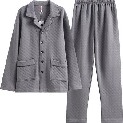 芬腾男空气棉夹层秋冬纯棉睡衣