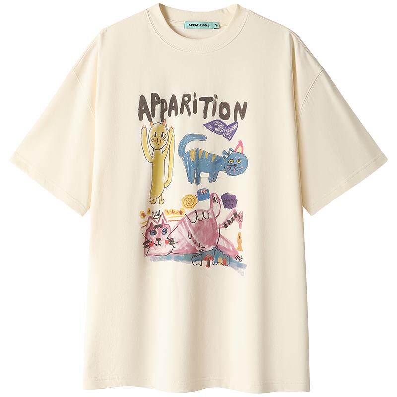 APPARITION 明星同款 艺术插画印花 圆领短袖T恤 男女同款