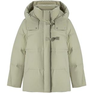 LAGOGO豆韵角暖绿色中长款羽绒服女2025冬季新款收腰连帽温暖外套