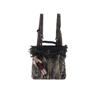 REBIRTH野生设定双肩通勤牛仔复古真皮实用书包大容量拼接流浪包