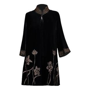 复古新中式中老年女装外套春秋装中长款风衣宽松大码妈妈装金丝绒