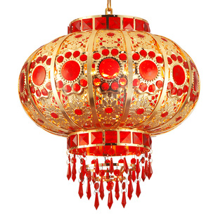 阳台大门简约大气水晶旋转灯笼大红喜庆酒店节日装饰吊灯LED灯笼