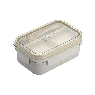 小麦桔秆双层分格餐盒可微波炉加热带餐具饭盒早餐汤杯便当盒套装