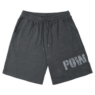 bdpowerup夏季新款美式短裤男水洗拼接简约印花运动短裤男宽松