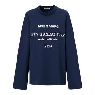 【明星同款】LEDIM WANG绒感字母长袖T恤女秋冬新款纯棉休闲宽松