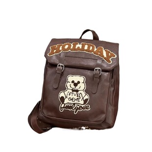 茶话会美式复古PU皮书包女 可爱Y2K辣妹休闲旅游背包大学生双肩包