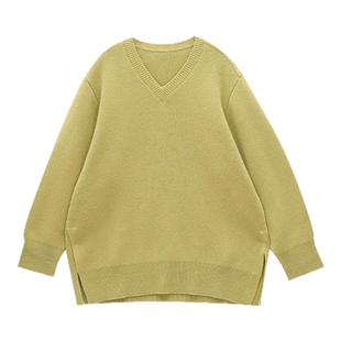 GOLDEN BARRY金和百瑞2025秋冬时尚V领慵懒风底边开衩毛衣241239