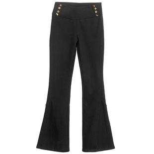 KEIKO 显瘦！黑色加绒牛仔裤女25秋冬新款设计感修身开叉微喇裤子