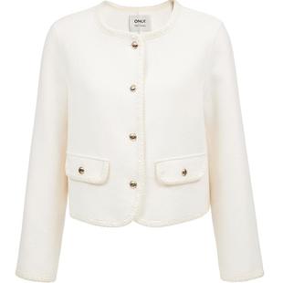 ONLY2025冬季新款双面呢含绵羊毛保暖小香风正肩短款毛呢大衣外套