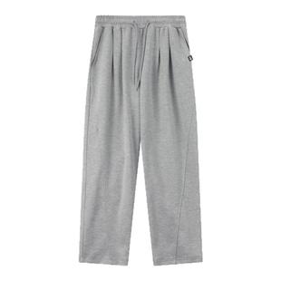 吕小虎高级感针织卫裤男生休闲运动裤子男款春季灰色宽松直筒长裤