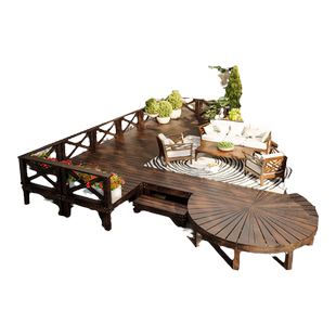 户外庭院地台室外别墅防腐木平台花园榻榻米楼顶露台实木地板装饰