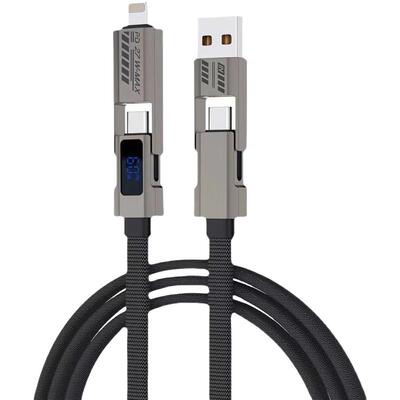 100W四合一超级快充手机数据线安诗登适用华为苹果闪充安卓Type-C多功能智能数显车载二拖二通用手机充电线