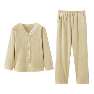 珊瑚绒睡衣女款秋冬季加厚加绒2024新款冬天海岛绒家居服薄款保暖