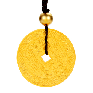 山鬼花钱吊坠足金黄金堪舆铜钱方孔雷公八卦钱护身实心平安扣