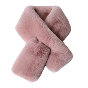 天鹅绒级獭兔毛绒老年人女士交叉围巾冬保暖男护颈围脖黑色灰色