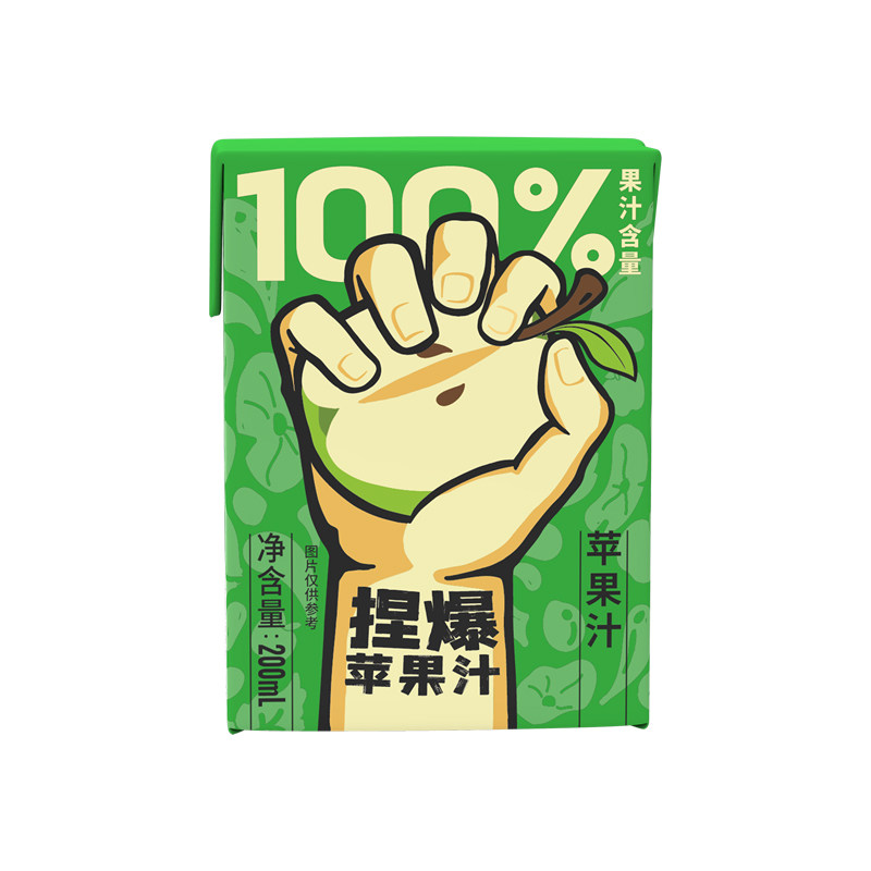 哪吒捏爆苹果汁100%纯果汁饮品0脂200ml*12盒饮料整箱盒装果源