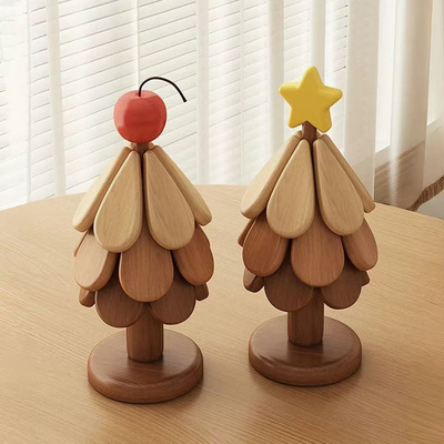 高级感耶诞树隔热垫餐桌摆件创意一棵树实木杯垫家用防烫折叠锅垫