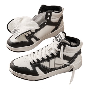 特步革面高帮棉鞋男鞋板鞋冬季保暖加绒运动休闲鞋皮面户外鞋女鞋