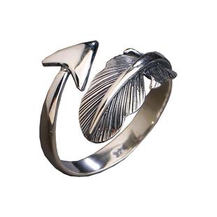 925银高桥吾郎风格丘比特之箭羽毛开口戒指男士复古单身指环尾戒