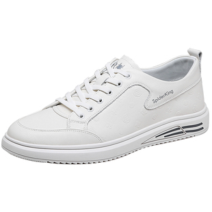 蜘蛛王小白鞋男新款春季软底板鞋透气潮流白色皮鞋男真皮休闲鞋子