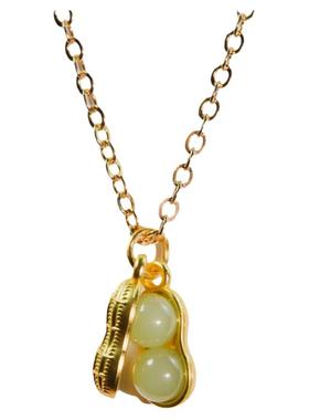 18k金花生锁骨链镀金吊坠项链女士不掉色简约新款不褪色