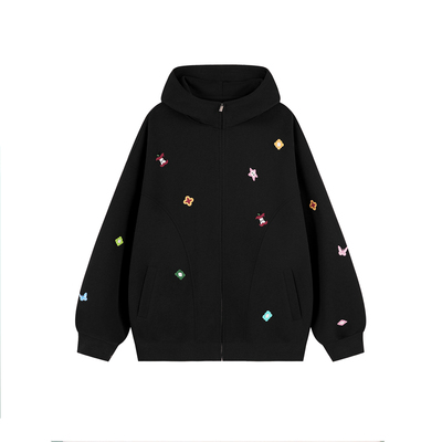 潮牌满绣连帽开衫卫衣男2025情侣