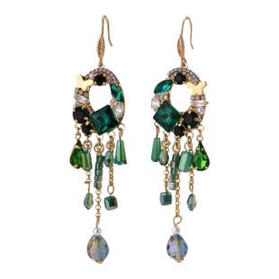 CAROMAY清翠蝶舞耳环女轻奢民族风复古椭圆长款流苏耳坠个性耳饰