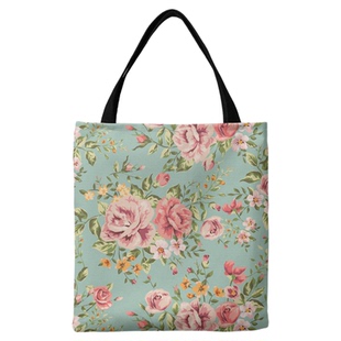 绿底红花时尚拉链布包定制单肩包布包手拎包购物袋买菜包电脑包