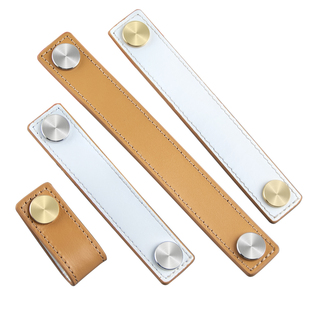 意大利头层牛皮白色拼橘色两面真皮拉手柜门抽屉皮质头层皮带拉手